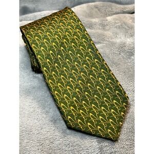 Cantarelli Green Gold Silk Necktie 3" Wide 58" Long Italy Paisley Leaf